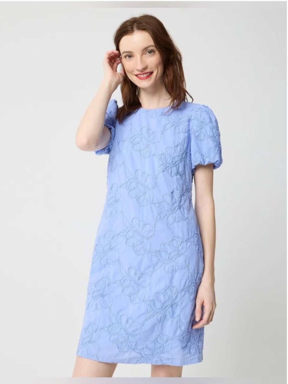 J. Crew Coquette Light Blue Embroidered Puff Sleeve Mini Dress Size 4 NWT
